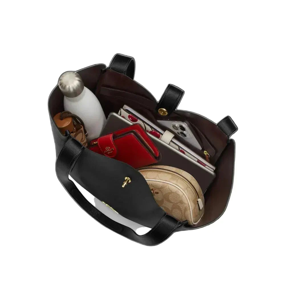 The Hadley Turnlock Tote Bag - Gold/Dark Stone